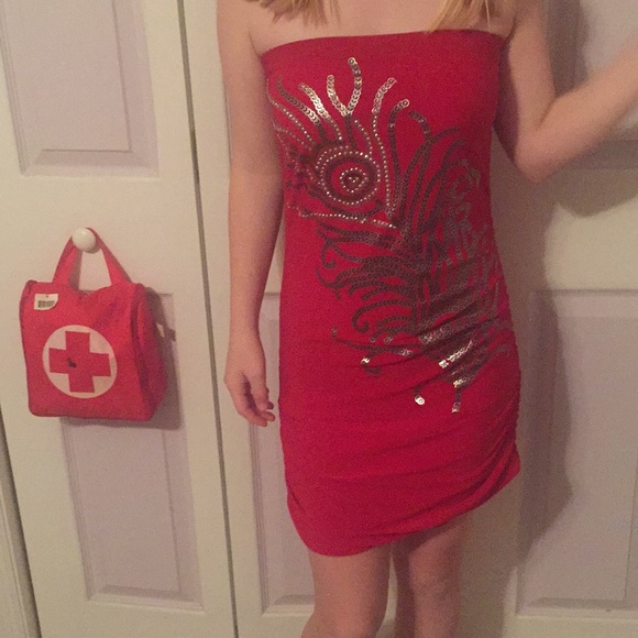 Silk red party dress - Picture 1 of 2